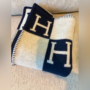 Navy and White Throw Blanket